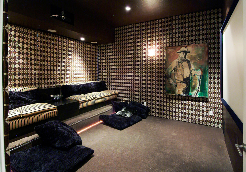 Inspiration for a contemporary home theatre in Phoenix.