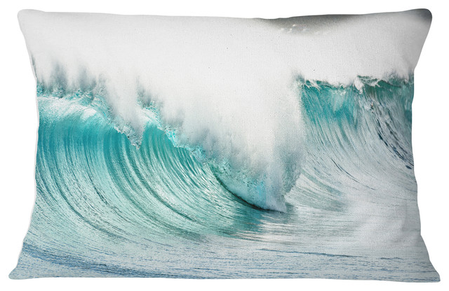 Massive Blue Waves Breaking Beach Seashore Throw Pillow Beach