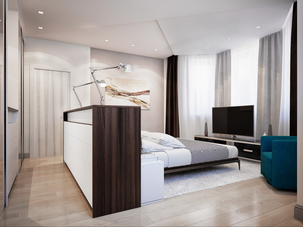 Дизайн интерьера спальни с эркером. Современный стиль.