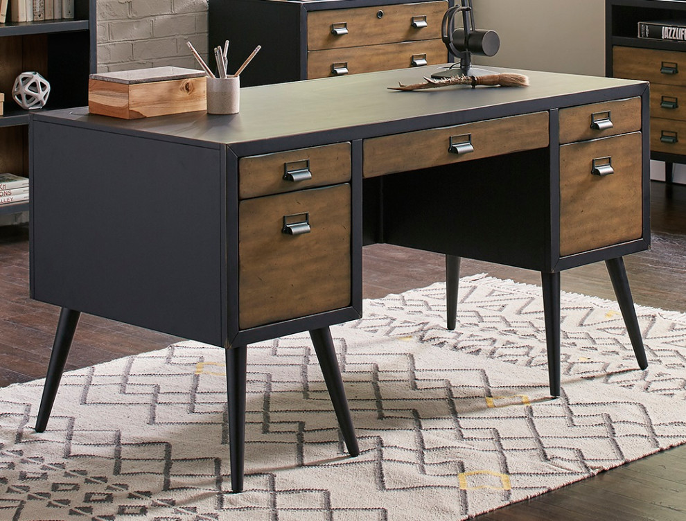 MidCentury Half Pedestal Executive Desk, Office Desk, Fully Assembled