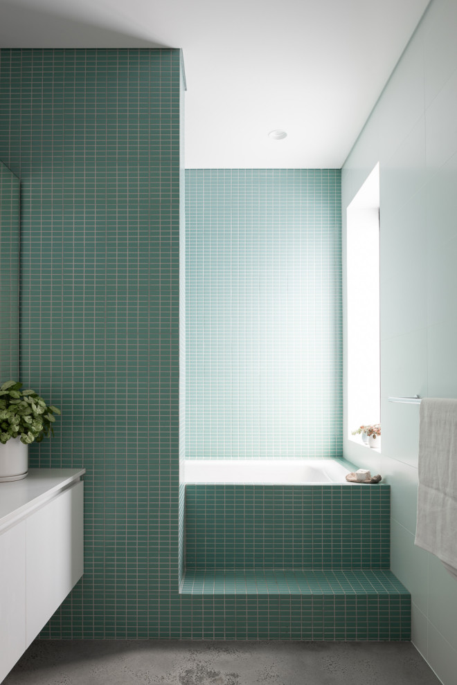 Inspiration for a contemporary grey and teal bathroom in Perth.