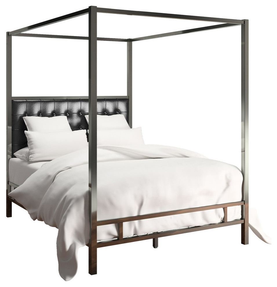 Safira Modern Metal Canopy Bed in Black Nickel, Queen Contemporary