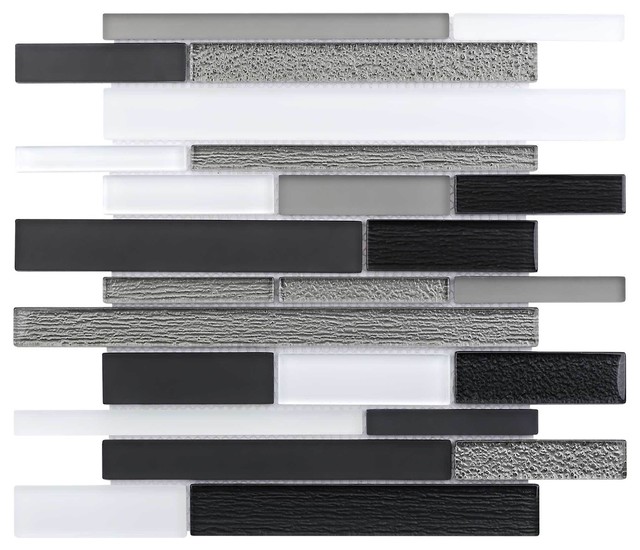 MTO0209 Modern Linear White Gray Glossy Metallic Glass Mosaic Tile