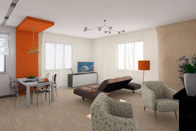 Гостиная-столовая-кухня 40м2 в частном доме