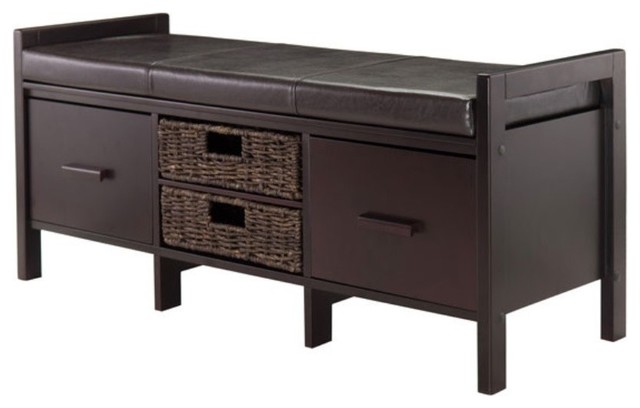 Fulton Cushion Storage Hall Bench With Baskets Tropical Accent