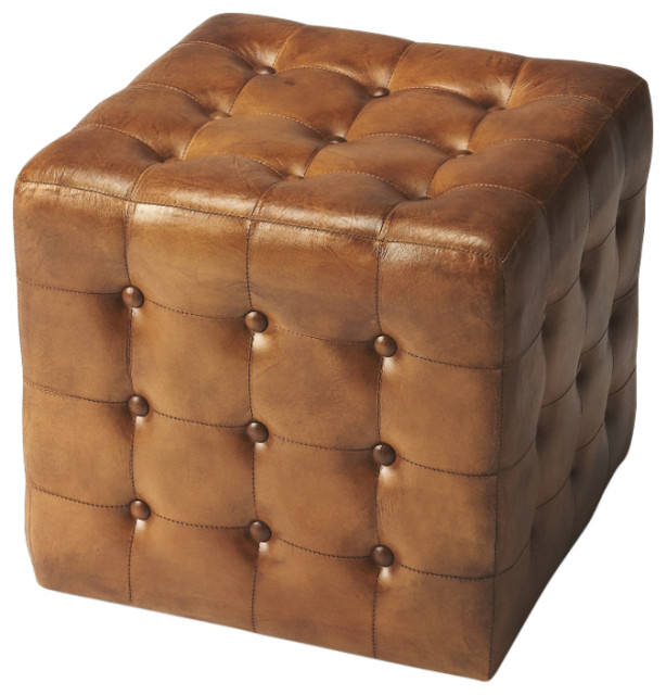 Butler Leon Leather Ottoman, Brown Leather Ottomans