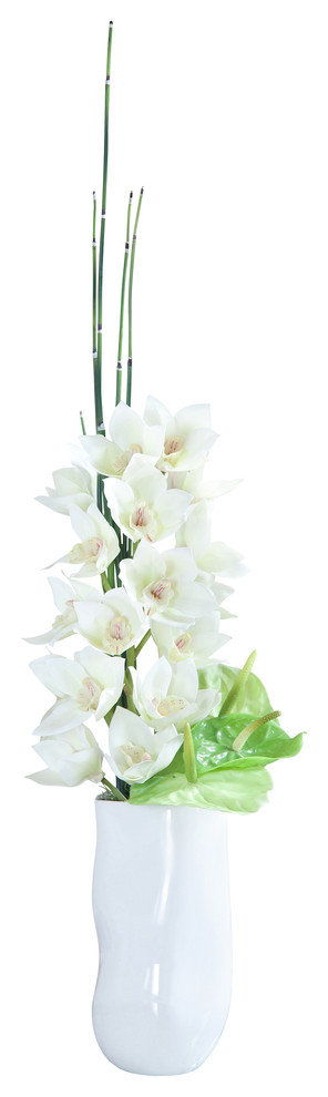 38" White Cymbidium Artificial Orchid Arrangement - Clarity