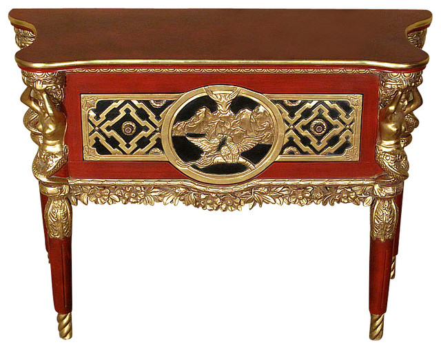 Italian Cherry & Gold Ornate Chest Commode Dresser