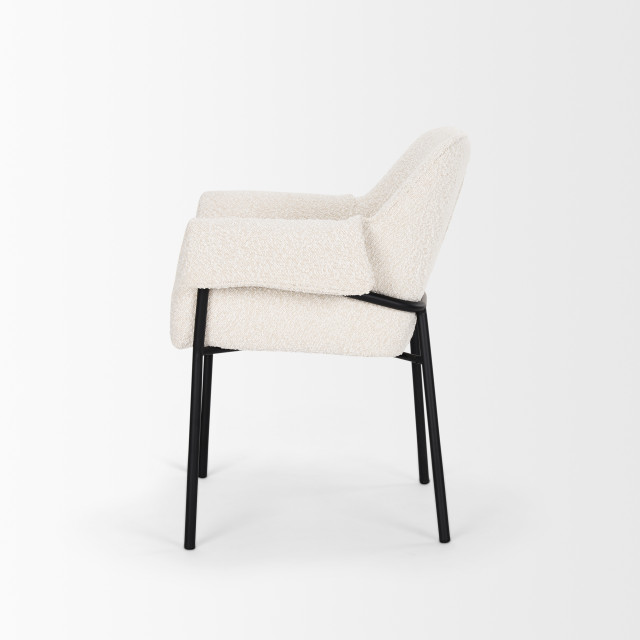 Brently Dining Chair With Cream Boucle Fabric and Matte Black Metal ...