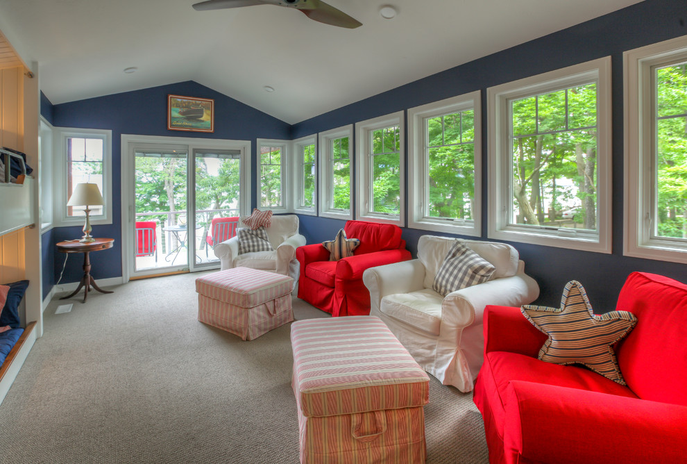 Kennedy Lake House - Inspiration for a country carpeted kids' room remodel in Grand Rapids with blue walls