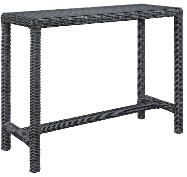 Summon Large Outdoor Wicker Rattan Bar Table, Gray Tropical Outdoor