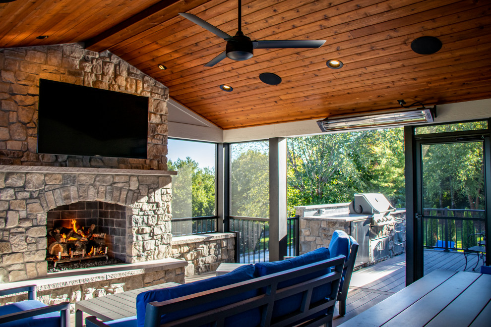 Outdoor Room with a Double Fireplace Feature - Deck - St Louis - by ...