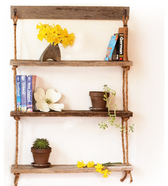 Barn Wood Rope Shelves Rustic Display And Wall Shelves by