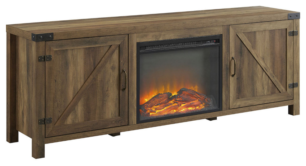 Farmhouse Barn Door Fireplace TV Stand for TVs up to 80” Rustic Oak