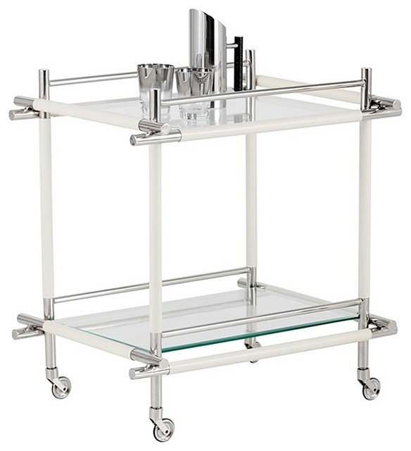 Glass Bar Cart With Bonded leather Frame Contemporary Bar Carts