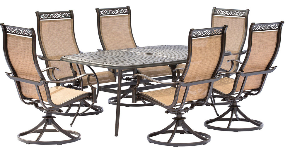 Manor 7 Piece Outdoor Dining Set 6 Swivel Rockers Large Cast Top Dining Table Traditional Outdoor Dining Sets By Almo Fulfillment Services