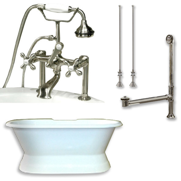 Cast Iron Double Ended Slipper Tub, British Style, Brushed Nickel, 71