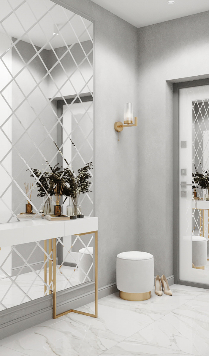 Квартира с современной гостиной с отсылками к ар-деко. Проект 2022 года