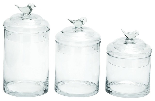 Bertillon Lucid Birdie 3 Piece Glass Jars Set Contemporary