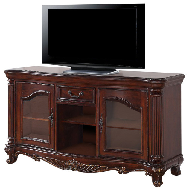 TV Stand, Brown Cherry Victorian Entertainment Centers And Tv