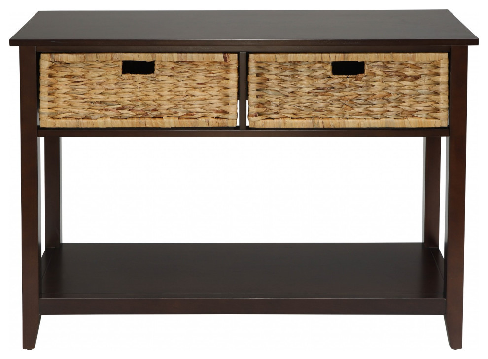 Dark Wood Console Table With Basket Drawers Transitional Console