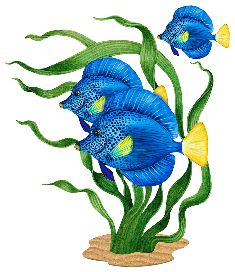 Blue Fish in Grass Porcelain Pool Mosaic ( 18" X 15" )
