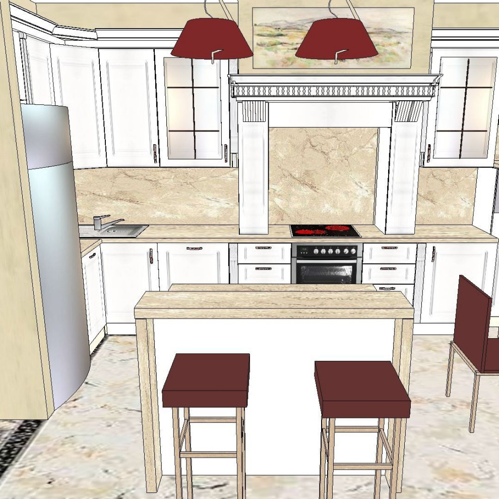 Белая кухня с "камином"