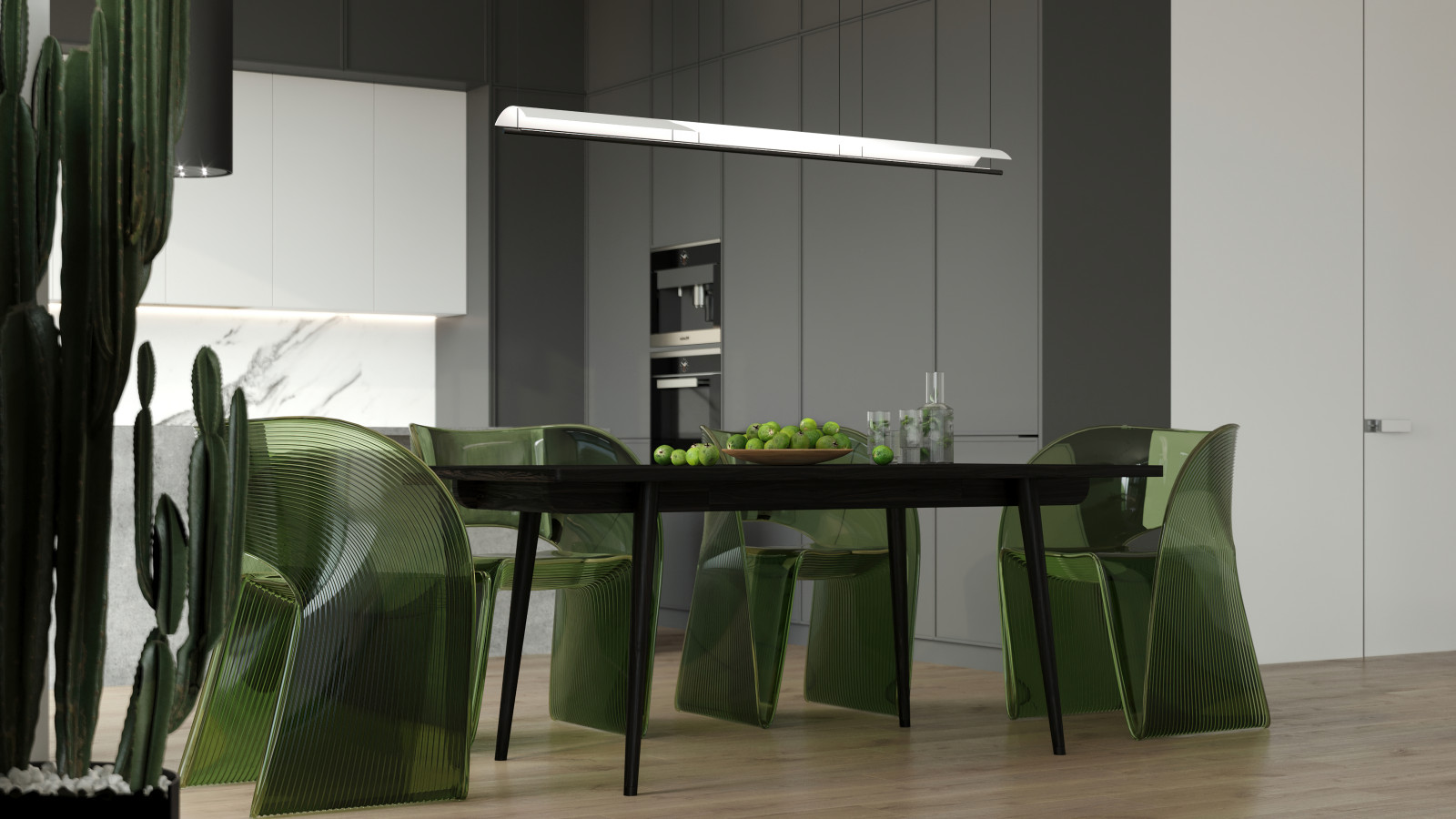 Дизайн и визуализация кухни-гостиной в загородном доме