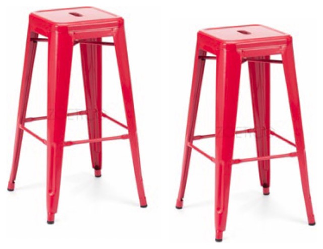 Modrest Detroit Modern Red Metal Barstool Set Of 2 Contemporary