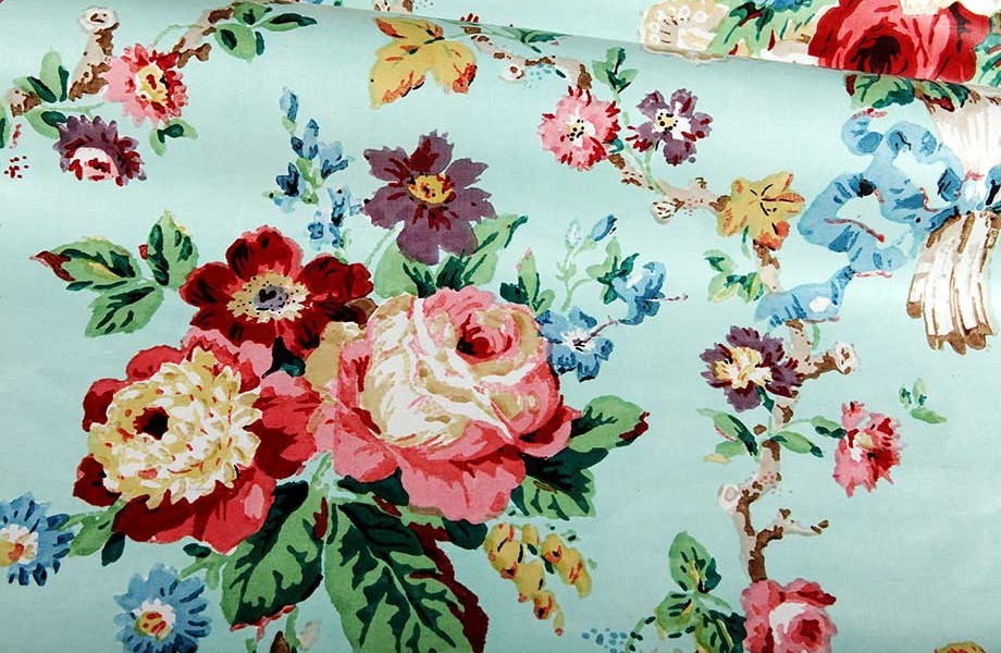 Chatsworth Chintz Upholstery Fabric in Aqua