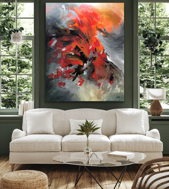 60x48 inches original Large Modern abstract Painting Red Gray wall art ...