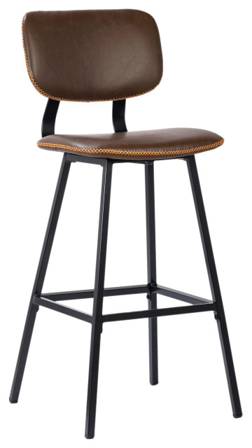 Camila Black Iron and Vintage Brown Vegan Leather Upholstered Dining Stool