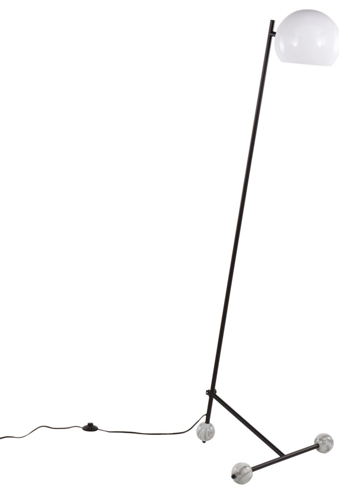 Eileen Contemporary Floor Lamp, Black Steel With White Plastic Shade