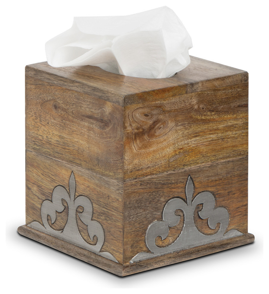Wood and Inlay Metal Heritage Collection Square Tissue Box Cover