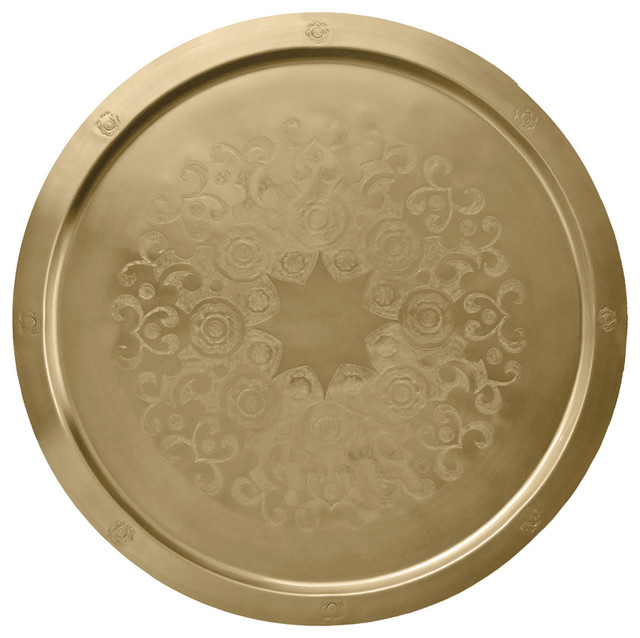 Baroque Round Serving Tray, Matte Brass