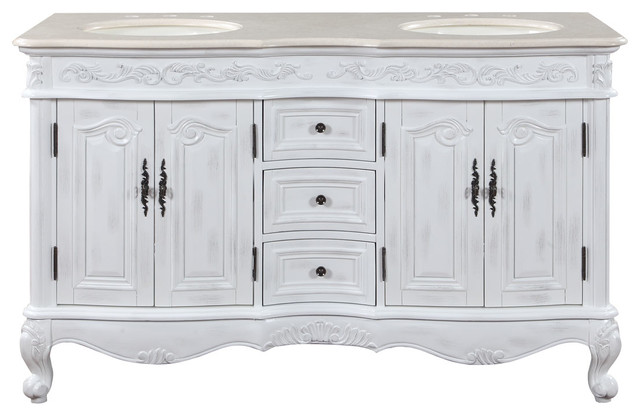 58 Inch Small White Double Sink Bathroom Vanity Marble Traditional Victorian Bathroom Vanities And Sink Consoles By Luxury Bath Collection