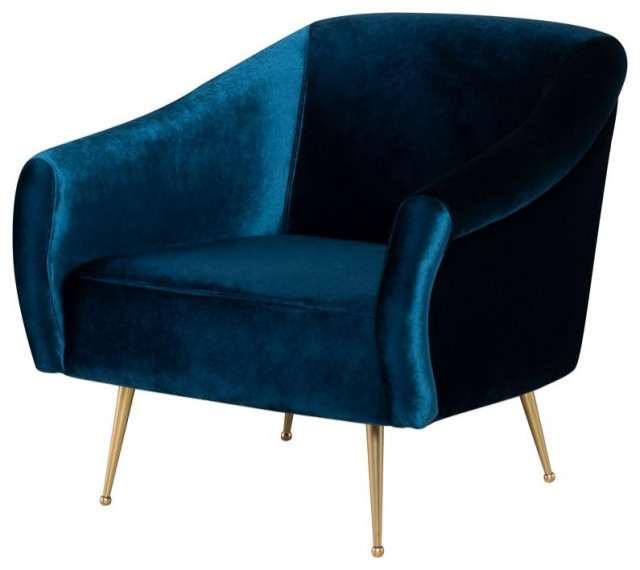 Aminta Occasional Chair Midnight Blue Velour Midcentury Armchairs