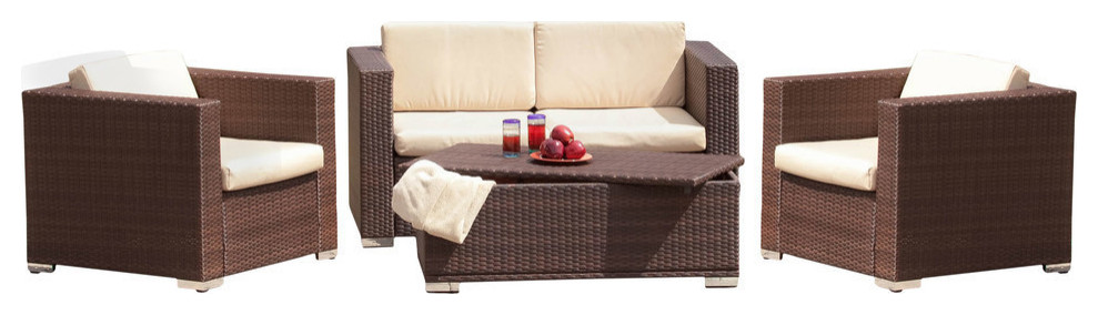GDF Studio 4-Piece Montague Outdoor Brown Wicker Sofa Set
