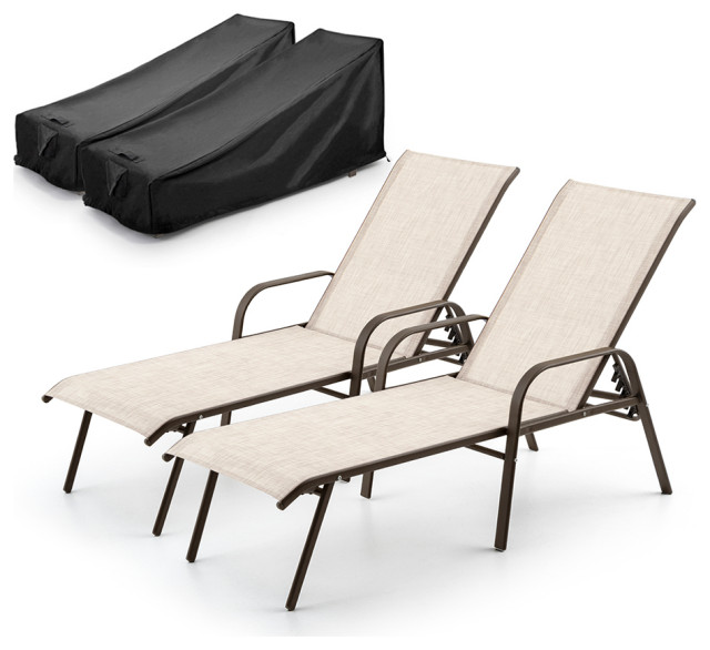 Outdoor Chaise Lounge Chairs,5Position Recliner Waterproof Covers