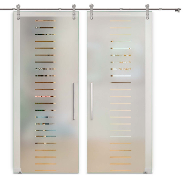 Double Sliding Glass Barn Door with Frosted Design V1000, 2x30"x81" (60 ...