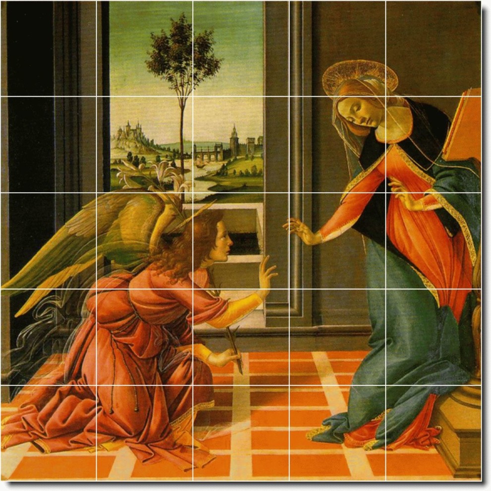 Sandro Botticelli Angels Painting Ceramic Tile Mural #48, 30"x30"