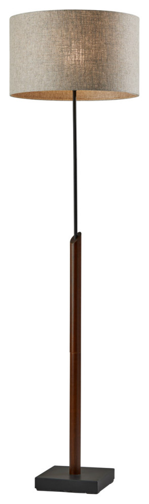 Ethan 1 Light Floor Lamp, Black With Walnut Rubberwood