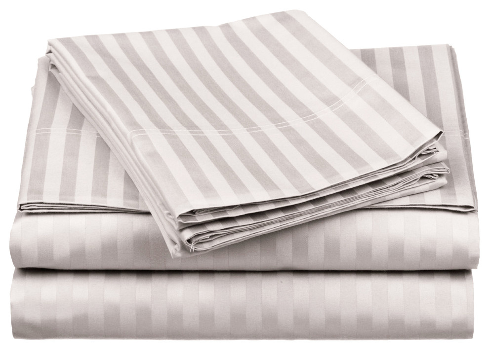 Striped 650 Thread Count Egyptian Cotton Sheet Set - Olympic Queen, Silver