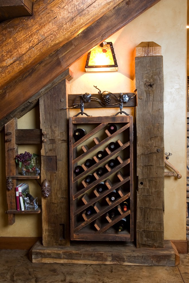 Design ideas for a country wine cellar in Denver.