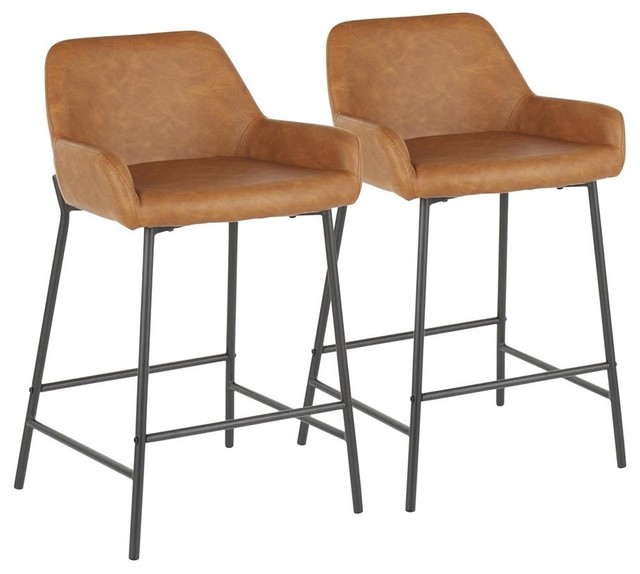 Lumisource Daniella Industrial Counter Stool, Black Metal and Camel