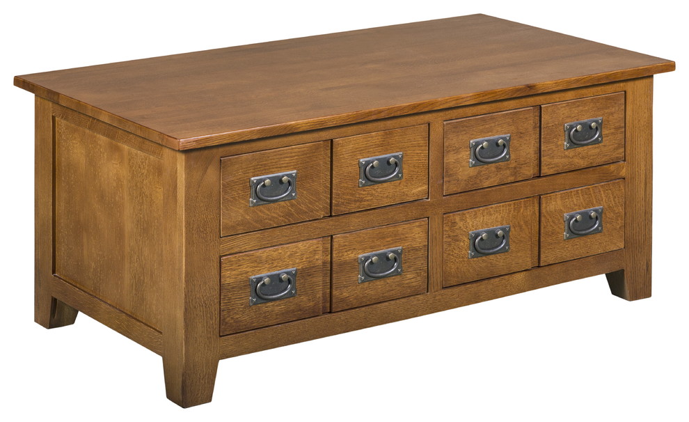 Mission Quarter Sawn Oak Coffee Table With Drawers on Both Sides -  Transitional - Coffee Tables - by Crafters and Weavers | Houzz