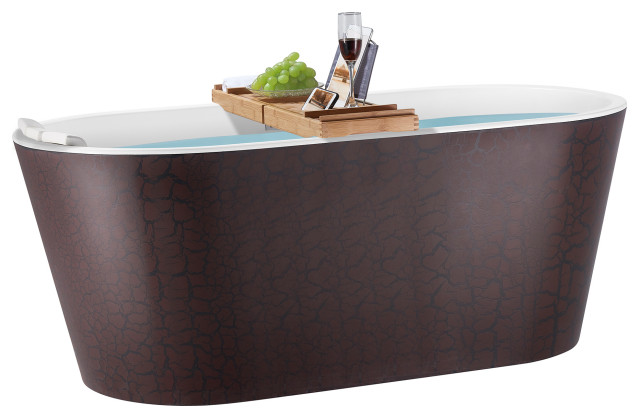 60 Inch Freestanding Modern Acrylic Reddish Brown Soaking ...