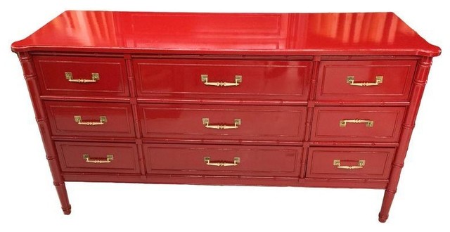 Hollywood Regency Faux Bamboo Red Lacquer Dresser Dressers By Hollywood Regency Faux Bamboo Red Lacquer Dresser