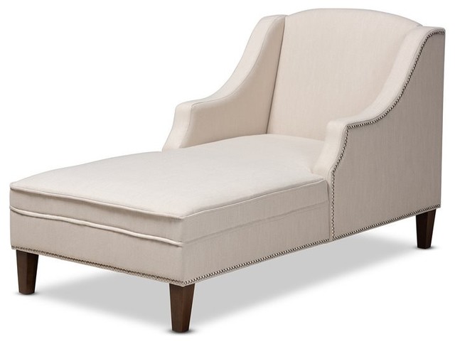 Baxton Studio Leonie Beige Upholstered Brown Finished Chaise Baxton Studio Leonie Beige Upholstered