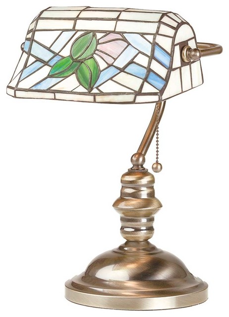 Table Lamp Antique Brass Style Stained Glass 14 H Victorian